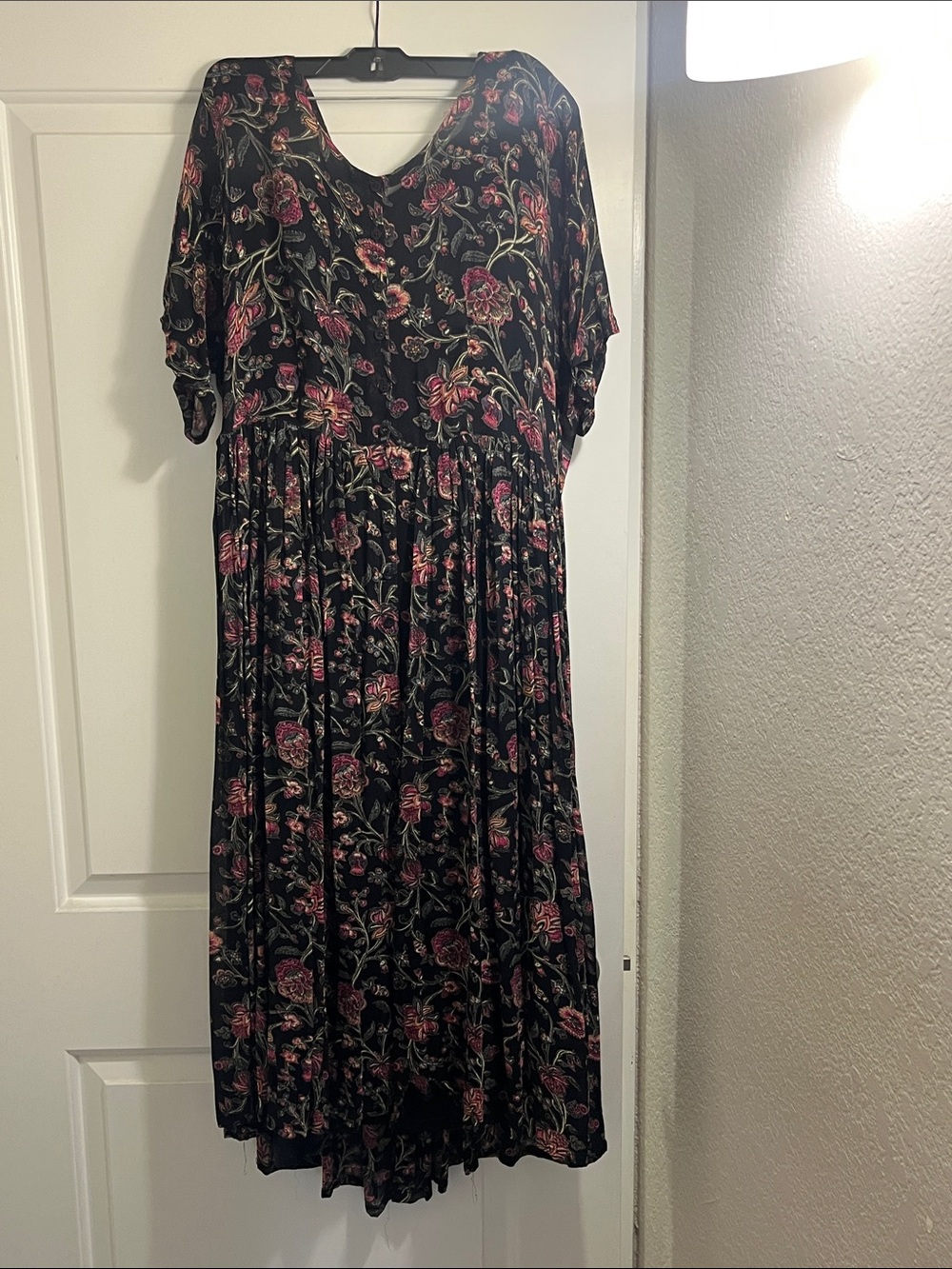 Black Floral Maxi Dress with Pink Blooms